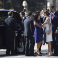 Le roi Felipe VI et la reine Letizia d'Espagne présidaient le 7 juillet 2015 au palais du Pardo la cérémonie de bienvenue pour la visite d'Etat du président du Pérou Ollanta Humala et sa femme Nadine Heredia Alarcon.