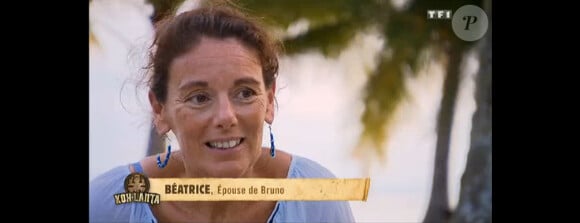 Béatrice, l'épouse de Bruno, dans Koh-Lanta 2015 (épisode du vendredi 10 juillet 2015 sur TF1).