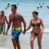 Lorenzo Lamas et sa femme Shawna Craig profitent du "Labor Day" pour aller a la plage a Miami. Le 2 septembre 2013 