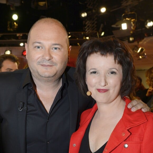 Cauet et Anne Roumanoff Enregistrement de l'émission "Vivement Dimanche" à Paris le 29 avril 2015.