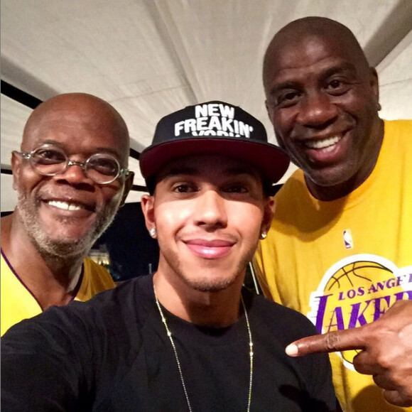 Lewis Hamilton avec Samuel L. Jackson et Magic Johnson, photo publiée le 22 juillet 2015