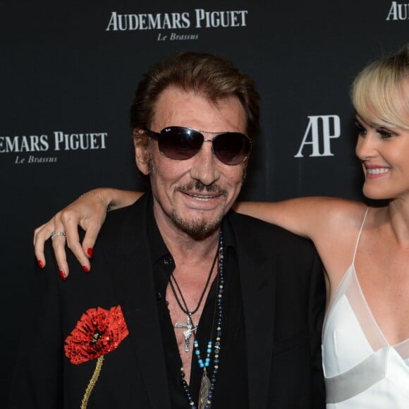 Exclusif - Johnny Hallyday et sa femme Laeticia Hallyday - La maison Audemars Piguet a célébré le lancement de la nouvelle Millenary Femme au Carreau du Temple à Paris le 6 juillet 2015.