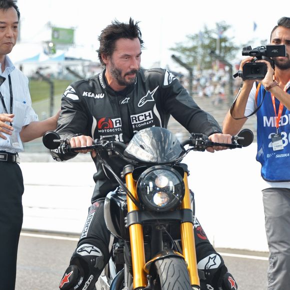 Keanu Reeves essaye sa moto sur le circuit de Suzuka au Japon le 25 Juillet 2015