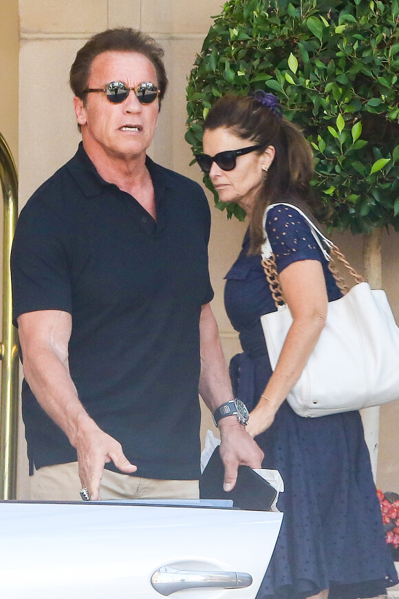 Arnold Schwarzenegger célébrait son 68e anniversaire entouré de son épouse dont il est séparé Maria Shriver, ainsi que ses quatre enfants, au Montage Hotel de Beverly Hills, le 30 juillet 2015