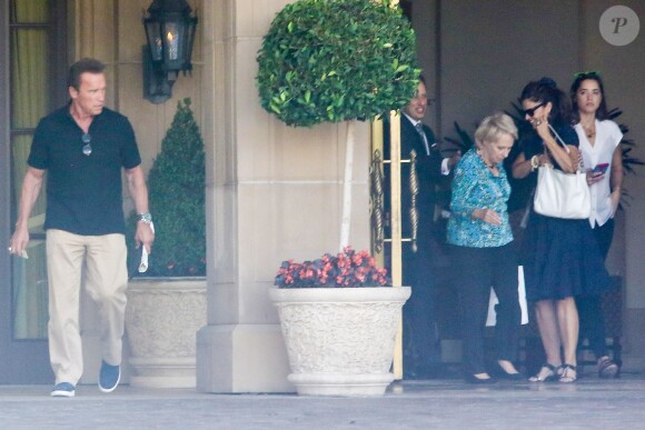 Arnold Schwarzenegger célébrait son 68e anniversaire entouré de son épouse dont il est séparé, Maria Shriver ,ainsi que ses quatre enfants et sa mère au Montage Hotel de Beverly Hills, le 30 juillet 2015