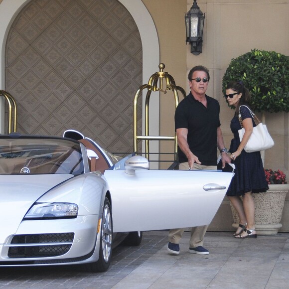 Arnold Schwarzenegger a célébré son anniversaire avec sa mère, Maria Shriver et leurs enfants, à l'Hôtel Montage de Beverly Hills, le 30 juillet 2015.