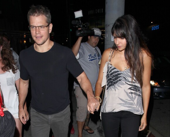 Matt Damon et sa femme Luciana Barroso à West Hollywood, le 31 juillet 2015.