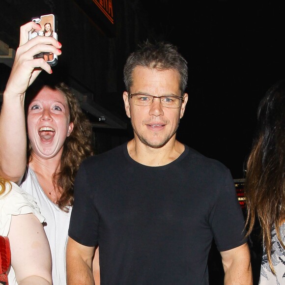 Matt Damon à la sortie d'une dîner avec Luciana Barroso au Toca Madera à West Hollywood, Los Angeles, le 31 juillet 2015.