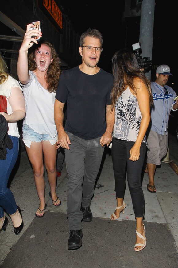 Matt Damon à la sortie d'une dîner avec Luciana Barroso au Toca Madera à West Hollywood, Los Angeles, le 31 juillet 2015.