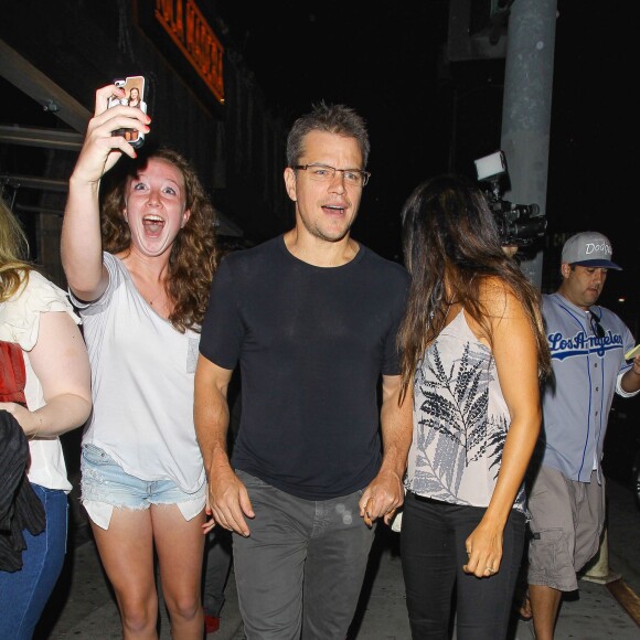 Matt Damon à la sortie d'une dîner avec Luciana Barroso au Toca Madera à West Hollywood, Los Angeles, le 31 juillet 2015.