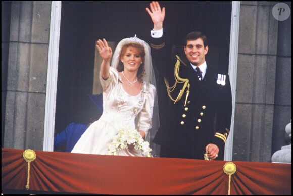 Mariage de Sarah Ferguson et du prince Andrew, duc d'York, en 1986 à Buckingham Palace.
