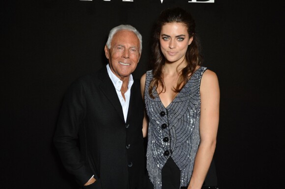 Alyson Le Borges, fille d'Anthony Delon, avec Giorgio Armani le 2 juillet 2013 au défilé Armani Privé lors de la Fashion Week haute couture de Paris.