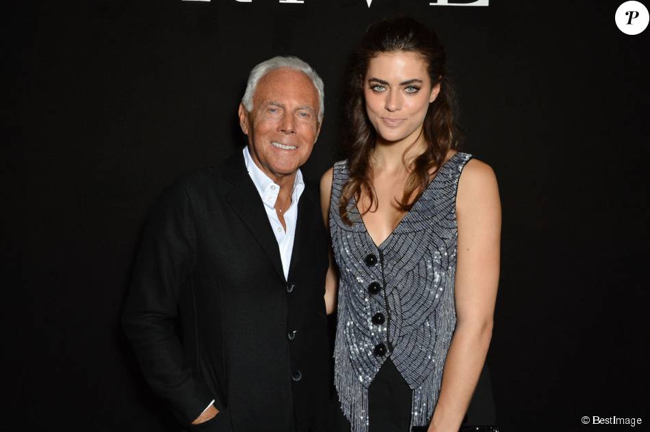 Alyson Le Borges, fille d'Anthony Delon, avec Giorgio Armani le 2 juillet  2013 au défilé Armani Privé lors de la Fashion Week haute couture de Paris.  - Purepeople