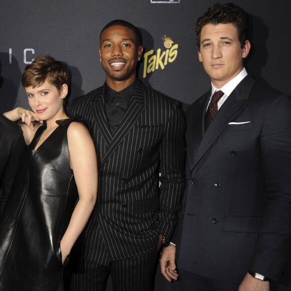 Jamie Bell, Kate Mara, Michael B. Jordan, Miles Teller lors de l'avant-première du film "Les 4 Fantastiques" (The Fantastic Four) à New York, le 4 août 2015.