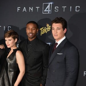 Jamie Bell, Kate Mara, Michael B. Jordan, Miles Teller lors de l'avant-première du film "Les 4 Fantastiques" (The Fantastic Four) à New York, le 4 août 2015.