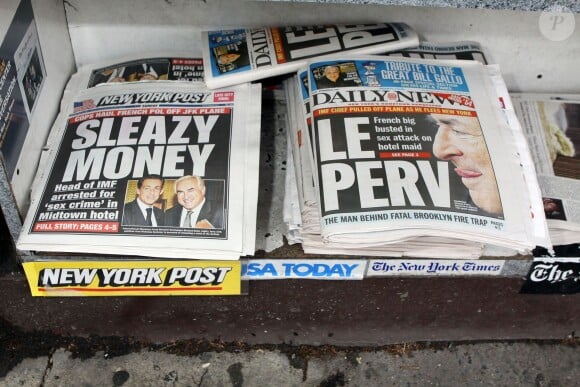 Les journaux américains font leurs Unes sur l'affaire DSK à New York le 15 mai 2011.