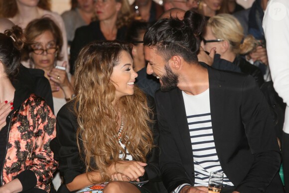 Nabilla Benattia et son petit ami Thomas Vergara - People au défilé de mode Jean Paul Gaultier collection Haute Couture Automne-Hiver 2014/2015 au showroom Jean Paul Gaultier à Paris, le 9 juillet 2014.