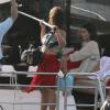 Kim Kardashian, enceinte, et sa fille North en bateau à Saint-Barthélemy. Le 20 août 2015.