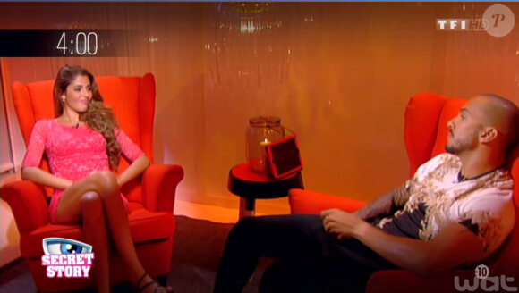 Coralie et Nicolas défendent "Nous sommes les sujets d'une expérience amoureuse inédite", dans Secret Story 9, sur TF1, le vendredi 21 aout 2015
