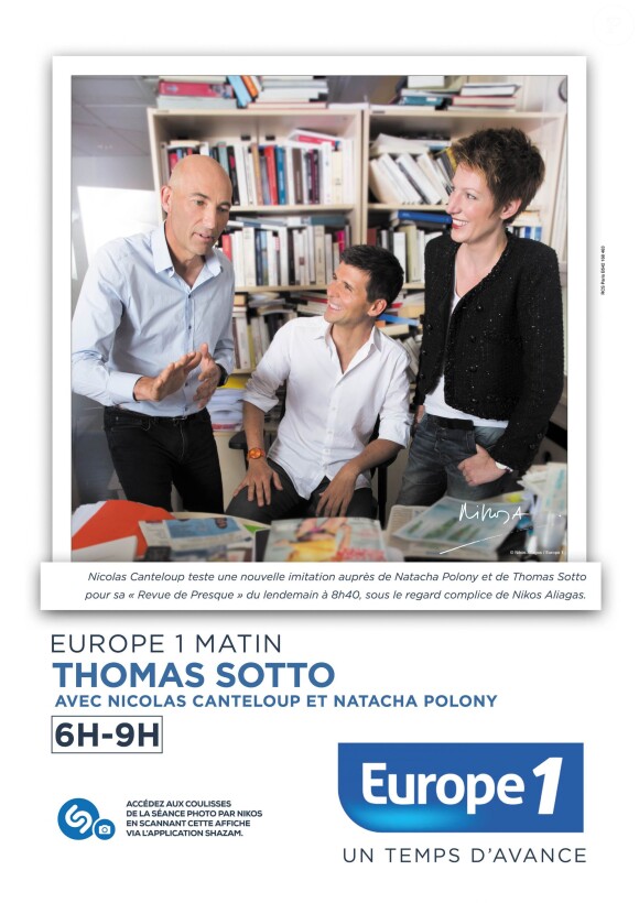 Thomas Sotto, Natacha Polony et Nicolas Canteloup sous l'oeil de Nikos Aliagas pour la campagne de rentrée d'Europe 1
