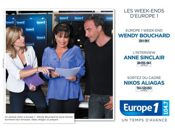 Anne Sinclair, Wendy Bouchard et Nikos Aliagas pour la campagne de rentrée d'Europe 1