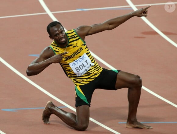 Usain Bolt, médaille d'or de la finale du 200m lors des Championnats du Monde à Pékin le 27 août 2015 