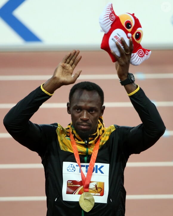 Le jamaïcain Usain Bolt (Médaille d'Or) - Finale du 100m lors des Championnats du Monde d'athlétisme à Pékin le 24 août 2015