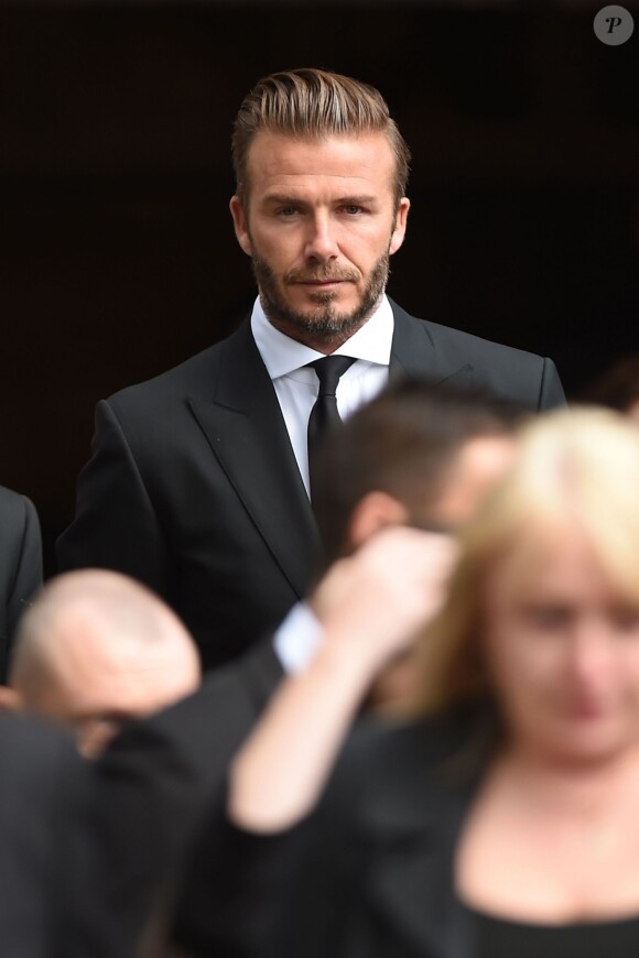 David Beckham à Bury aux obsèques de Neville Neville le 27 août 2015. 
