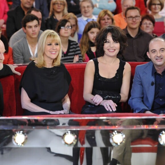 Isabelle Mergault, Chantal Ladesou, Jean-louis Barcelona et Jean-Marie Lecoq - Enregistrement de l' emission "Vivement Dimanche" a Paris le 16 Janvier 2013.