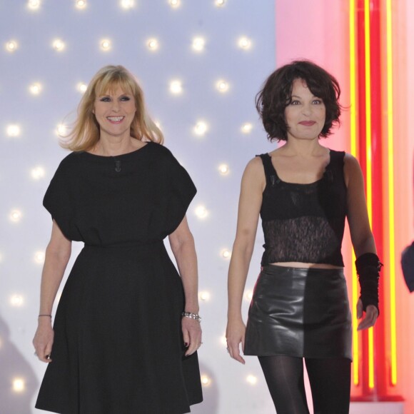 Isabelle Mergault, Chantal Ladesou et Michel Drucker - Enregistrement de l' emission "Vivement Dimanche" a Paris le 16 Janvier 2013.