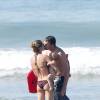 Exclusif - Gisele Bündchen avec son mari Tom Brady et leurs enfants Vivian et Benjamin en vacances sur une plage du Costa Rica le 15 mars 2014.