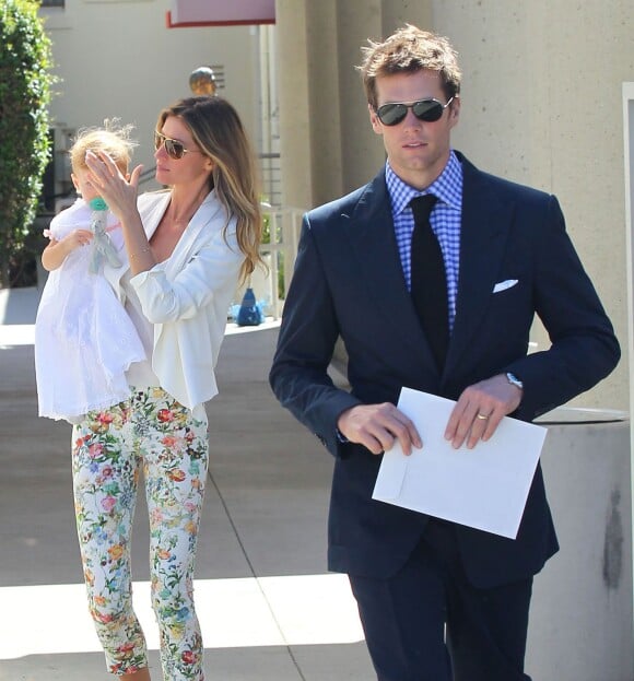 Gisele Bundchen et son mari Tom Brady baptisent leur fille Vivian à Brentwood, le 8 mars 2014