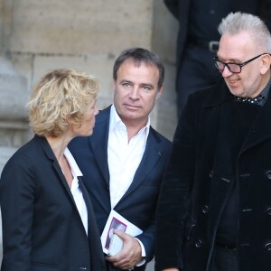 Anne Richard, Fabien Lecoeuvre et Jean-Paul Gaultier - Sortie des obsèques de Sylvie Joly en l'église Saint-Sulpice à Paris. Le 9 septembre 2015.