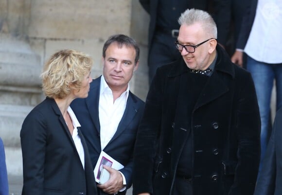 Anne Richard, Fabien Lecoeuvre et Jean-Paul Gaultier - Sortie des obsèques de Sylvie Joly en l'église Saint-Sulpice à Paris. Le 9 septembre 2015.