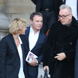 Anne Richard, Fabien Lecoeuvre et Jean-Paul Gaultier - Sortie des obsèques de Sylvie Joly en l'église Saint-Sulpice à Paris. Le 9 septembre 2015.