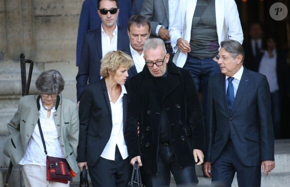 Anne Richard, Jean Paul Gaultier et Fabien Lecoeuvre - Sortie des obsèques de Sylvie Joly en l'église Saint-Sulpice à Paris. Le 9 septembre 2015.