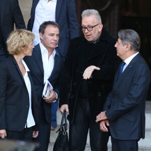 Anne Richard, Fabien Lecœuvre et Jean-Paul Gaultier - Sorties des obsèques de Sylvie Joly en l'église Saint-Sulpice à Paris le 9 septembre 2015