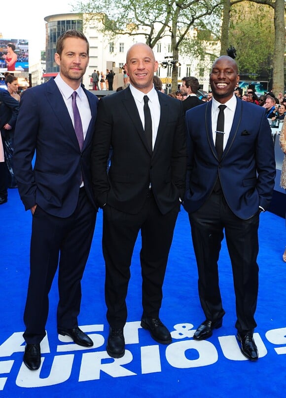 Paul Walker, Vin Diesel et Tyrese Gibson lors de la première de Fast and Furious 6 à l'Empire Leicester Square de Londres, le 7 mai 2013