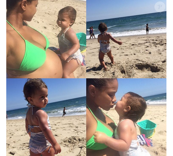 Danielle Milian enceinte et sa fille Naomi à la plage / photo postée sur Instagram.