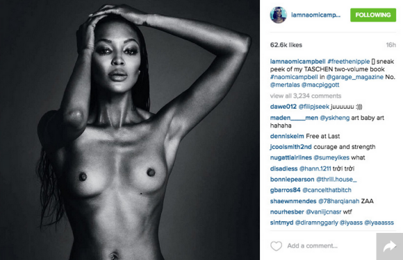Le post de Naomi Campbell avant sa suppression d'Instagram, le 16 septembre 2015.