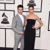 Nick Jonas et sa petite-amie Olivia Culpo - 57ème soirée annuelle des Grammy Awards au Staples Center à Los Angeles, le 8 février 2015.