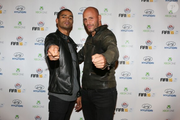 Brahim Zaibat, David Ban - Soirée de lancement du jeu vidéo "FIFA 2016" au Faust à Paris, le 21 septembre 2015