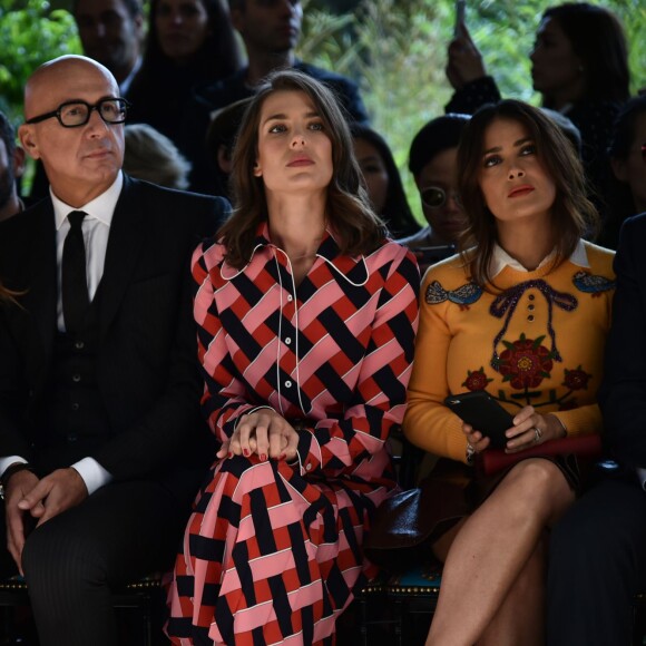 Bianca Brandolini d'Adda, Marco Bizzarri, PDG de Gucci, Charlotte Casiraghi, François-Henri Pinault et sa femme Salma Hayek - People au défilé Gucci pendant la fashion week de Milan le 23 septembre 2015.
