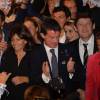 Tony Parker, Anne Hidalgo, Manuel Valls, Patrick Kanner (ministre des sports) - Rassemblement pour le lancement de la campagne "Je rêve des Jeux" pour la candidature de "Paris 2024" pour les Jeux Olympiques à Paris le 25 septembre 2015.