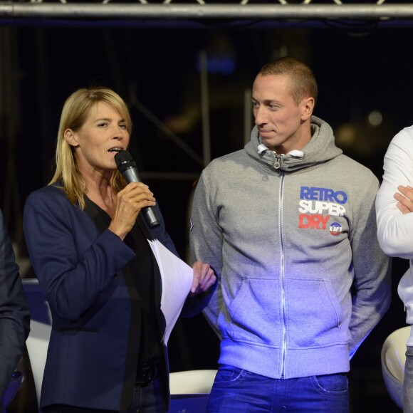 Frédérick Bousquet, Florent Manaudou et Nathalie Simon - Opération "Je rêve des Jeux", mobilisation nationale en soutien à la candidature de Paris pour l'organisation des Jeux Olympiques et Paralympiques de 2024. Marseille, le 25 septembre 2015