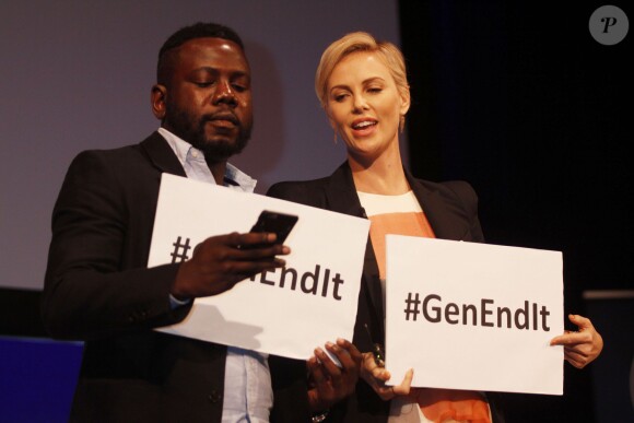 Charlize Theron, Kweku Mandela à la soirée 2015 Social Good Summit à New York, le 28 septembre 2015