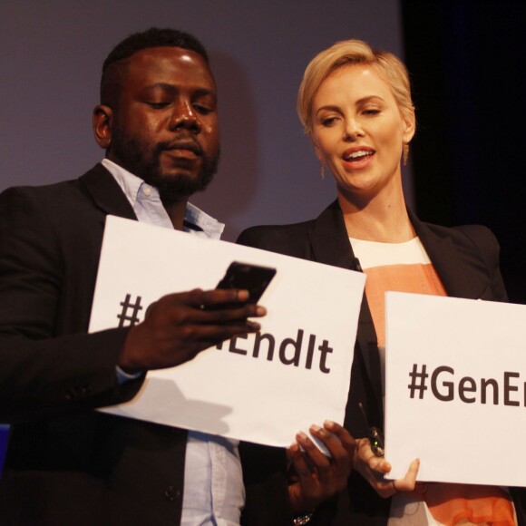 Charlize Theron, Kweku Mandela à la soirée 2015 Social Good Summit à New York, le 28 septembre 2015