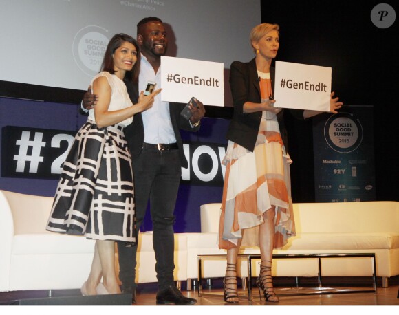 Charlize Theron, Kweku Mandela, Frieda Pinto à la soirée 2015 Social Good Summit à New York, le 28 septembre 2015