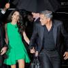 George Clooney et sa femme Amal Clooney vont dîner à New York le 29 septembre 2015.