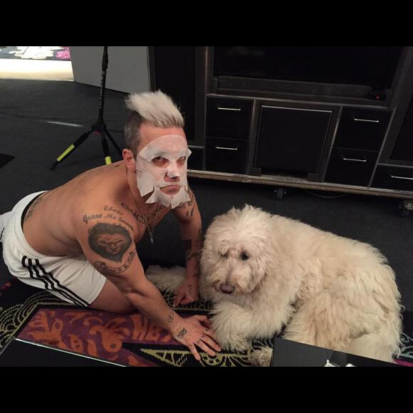 Robbie Williams fait un soin du visage avec son chien Spencer / photo postée sur le compte Twitter de Spencer.